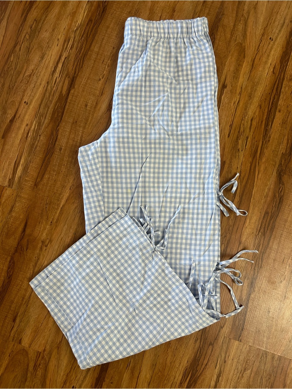 Sincerely Jules Gingham Baby Blue Bow Tie Wide Leg Pants Womens Size XL